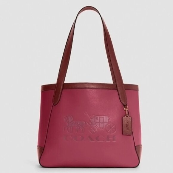 NEW! Coach Tote in Colorblock with Horse & Carriage - Bright Violet Rasbery Pink - Picture 1 of 9
